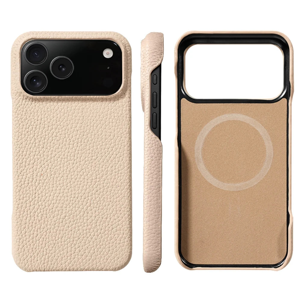 Luxury Lychee Cowhide Leather MagSafe Case for iPhone 17 / 16 / 15 Series
