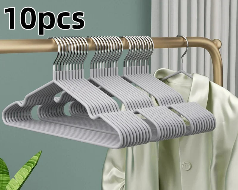 👔✨ 10pcs Non-Slip Coated Metal Suit Hangers | Heavy-Duty Traceless Shirt Hangers 🧥 | Simple & Multifunctional Closet Hangers