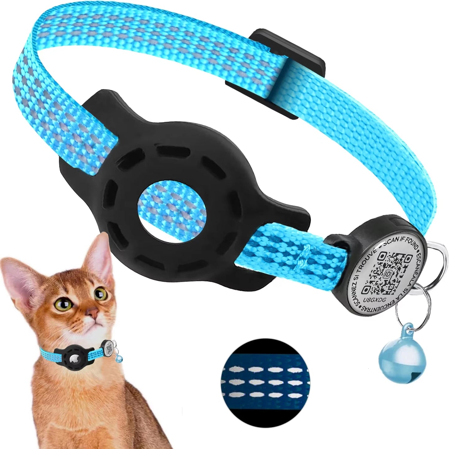 📍🐾 Reflective Cat GPS Collar with QR Tag & AirTag Case – Breakaway Safety