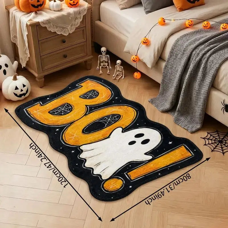 Cute Ghost Halloween Rug – Boo Spiderweb Non-Slip Mat
