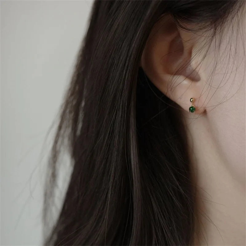 ✨💚 925 Sterling Silver 14K Gold Plated Vintage Green Bead Pendant Earrings 💎 | Elegant Party & Wedding Silver Earrings for Women 👰