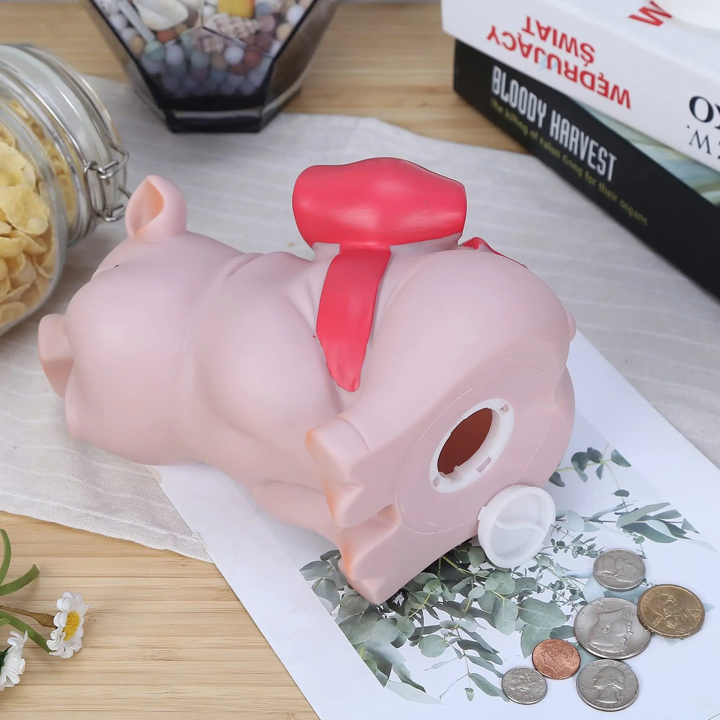 🐷🎀 Piggy Bank with Red Bow-Knot 💰 | Lovely Shatterproof Pig Coin Bank ✨ | Creative Money Box Stores Up to 1000 Coins 🎁