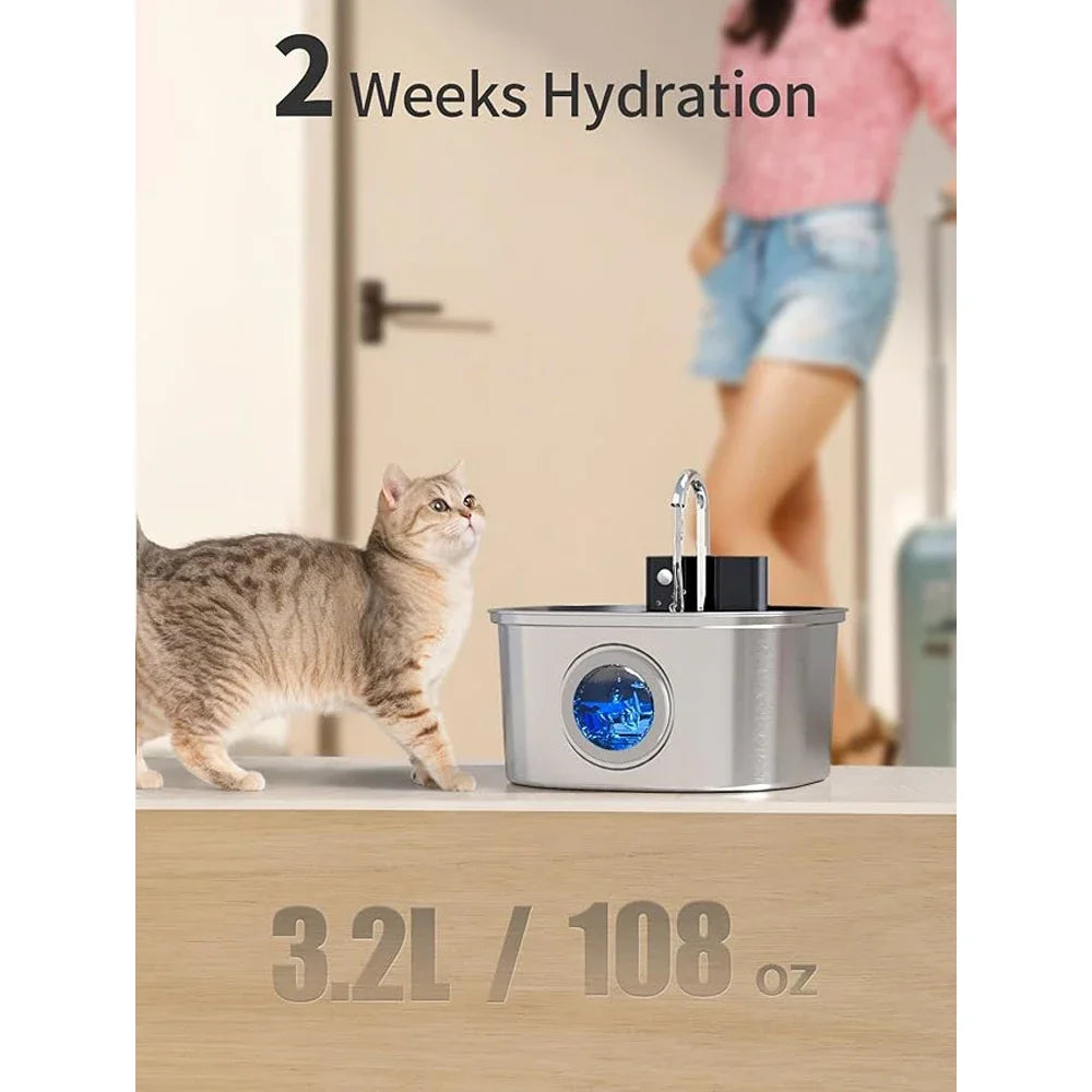 💧🐾 3.2L Stainless Steel Wireless Pet Water Fountain – 4000mAh