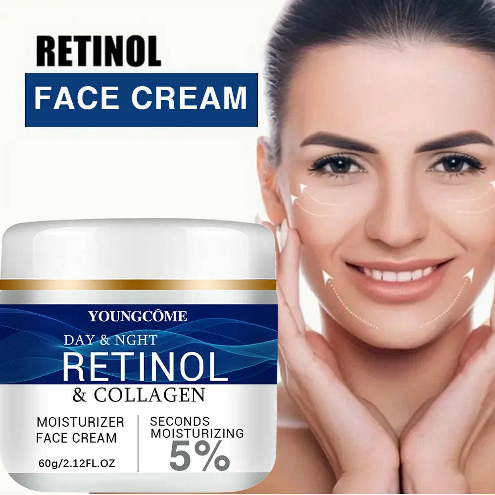 Collagen Retinol Hyaluronic Acid Facial Cream for anti-aging firming lifting fading fine lines whitening moisturizing and brightening skin.
