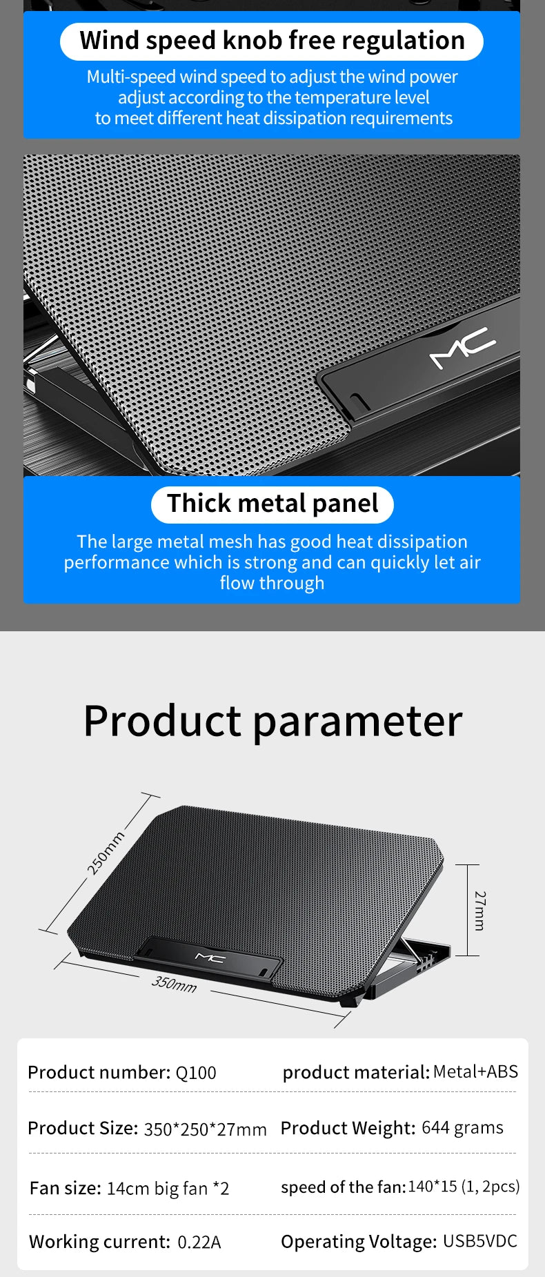 🔥❄️ Q100 17-Inch Gaming Laptop Cooler – 2600RPM LED Screen