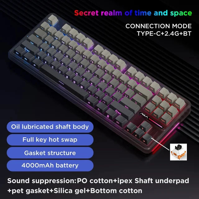 AULA F87 Pro Mechanical Keyboard – Tri-Mode Wireless RGB 87-Key
