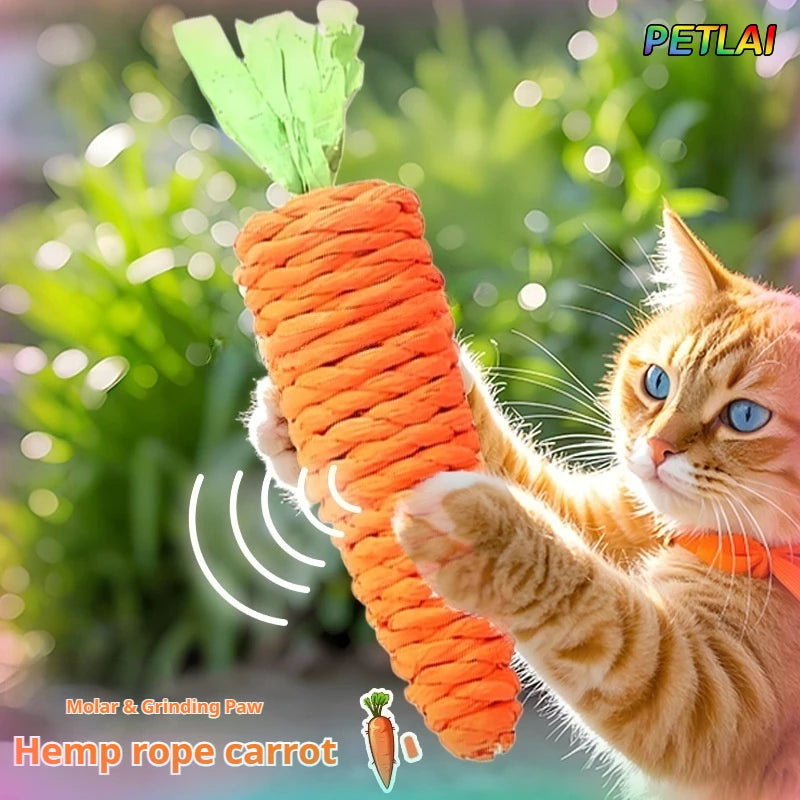 🥕🐱 Cat Carrot Chew Toy – Hemp Rope Teeth Grinding Interactive Toy
