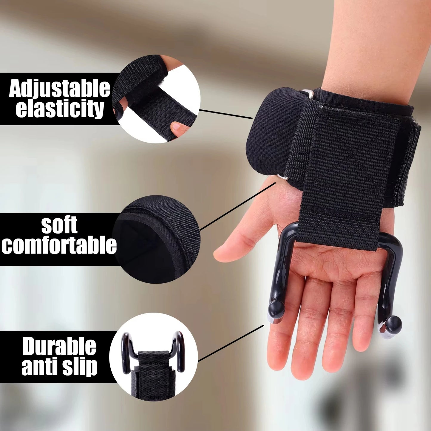 🏋️ Weight Lifting Hook Grips with Wrist Wraps – Heavy Duty Lifting Straps for Deadlifts, Pull-Ups & Strength Training 💪
