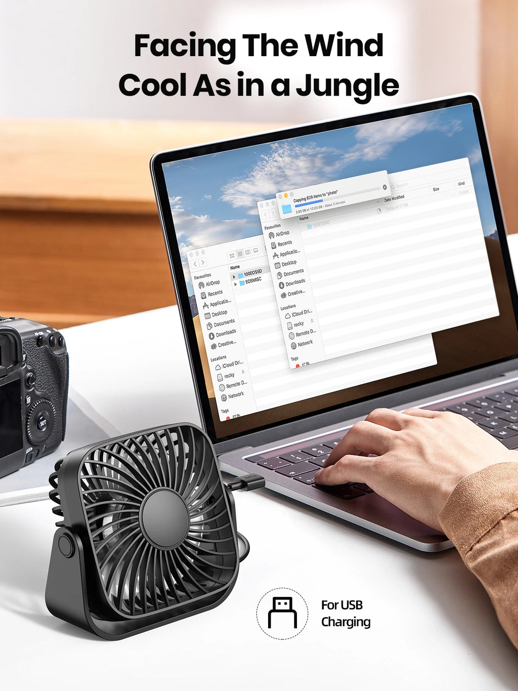 🌬️🏕️ TOPK 4-Inch USB Mini Portable Fan – 3 Speeds 360° Adjustable