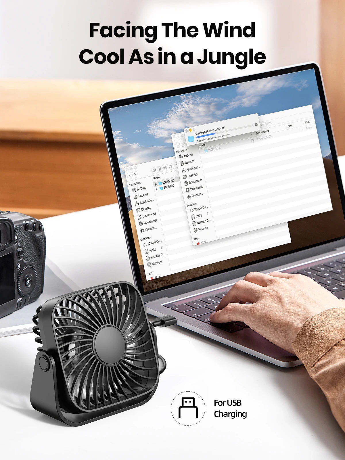 🌬️🏕️ TOPK 4-Inch USB Mini Portable Fan – 3 Speeds 360° Adjustable