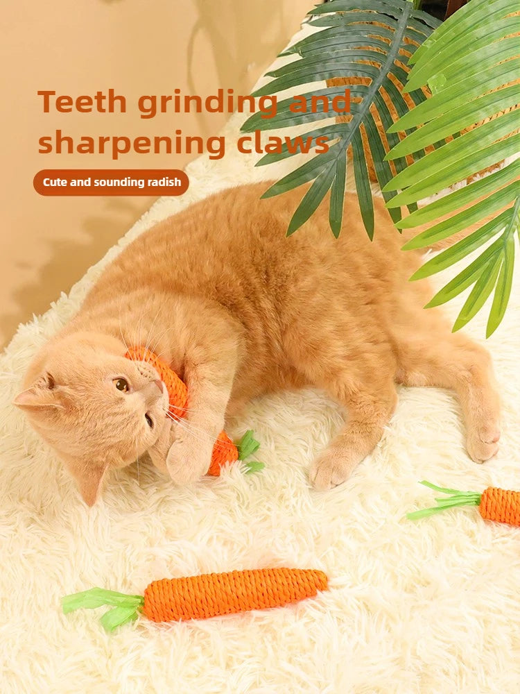 🥕🐱 Cat Carrot Chew Toy – Hemp Rope Teeth Grinding Interactive Toy