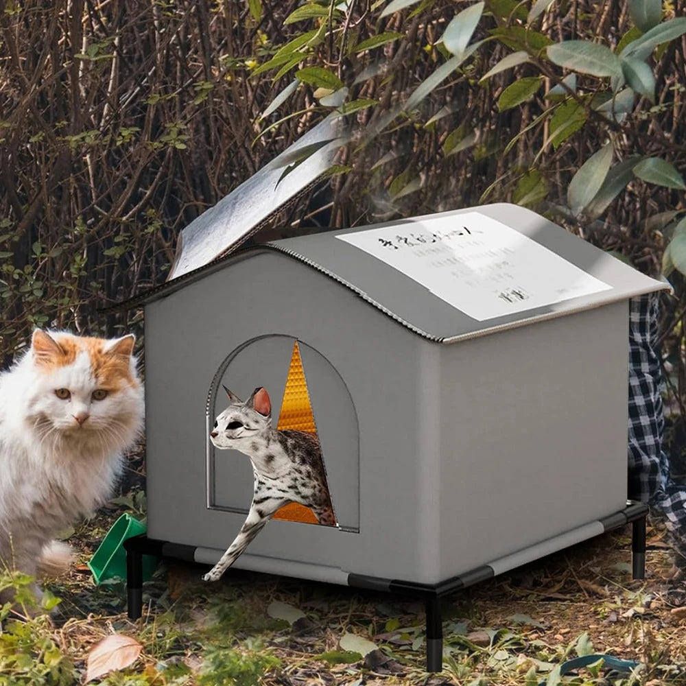 🐱🏠 Waterproof Winter Stray Cat House with Mat – Foldable Warm Shelter