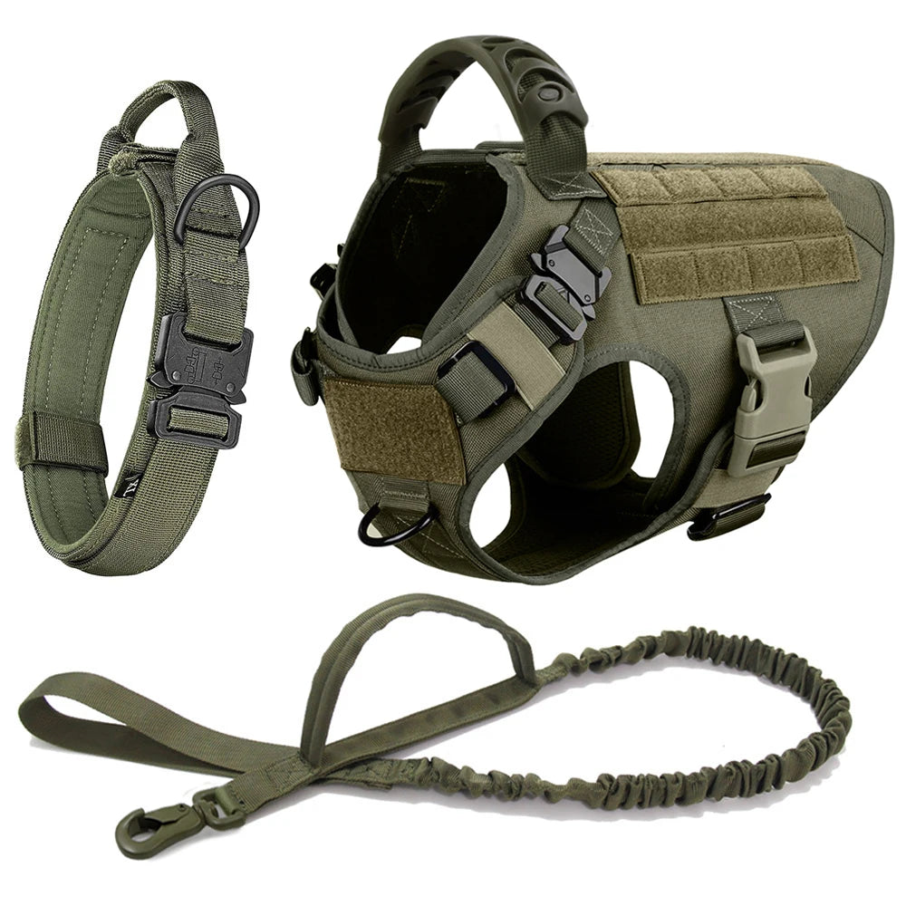 Tactical Large Dog Harness & Leash Set 🐕‍🦺 Military Training Vest with Collar for German Shepherd, Malinois & Medium-Large Dogs