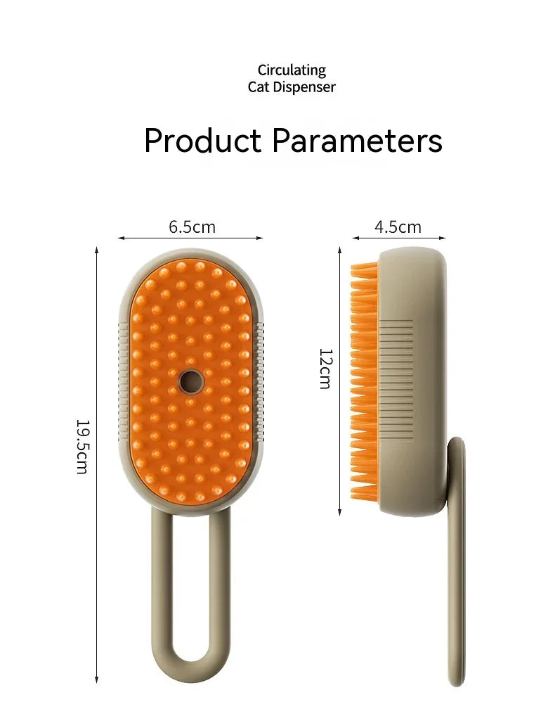 ✨ 3‑in‑1 Pet Electric Steam Brush | Cat & Dog Cleaning Spray Massage Grooming Comb | Retractable Handle | USB Rechargeable Hair Removal Beauty Brush