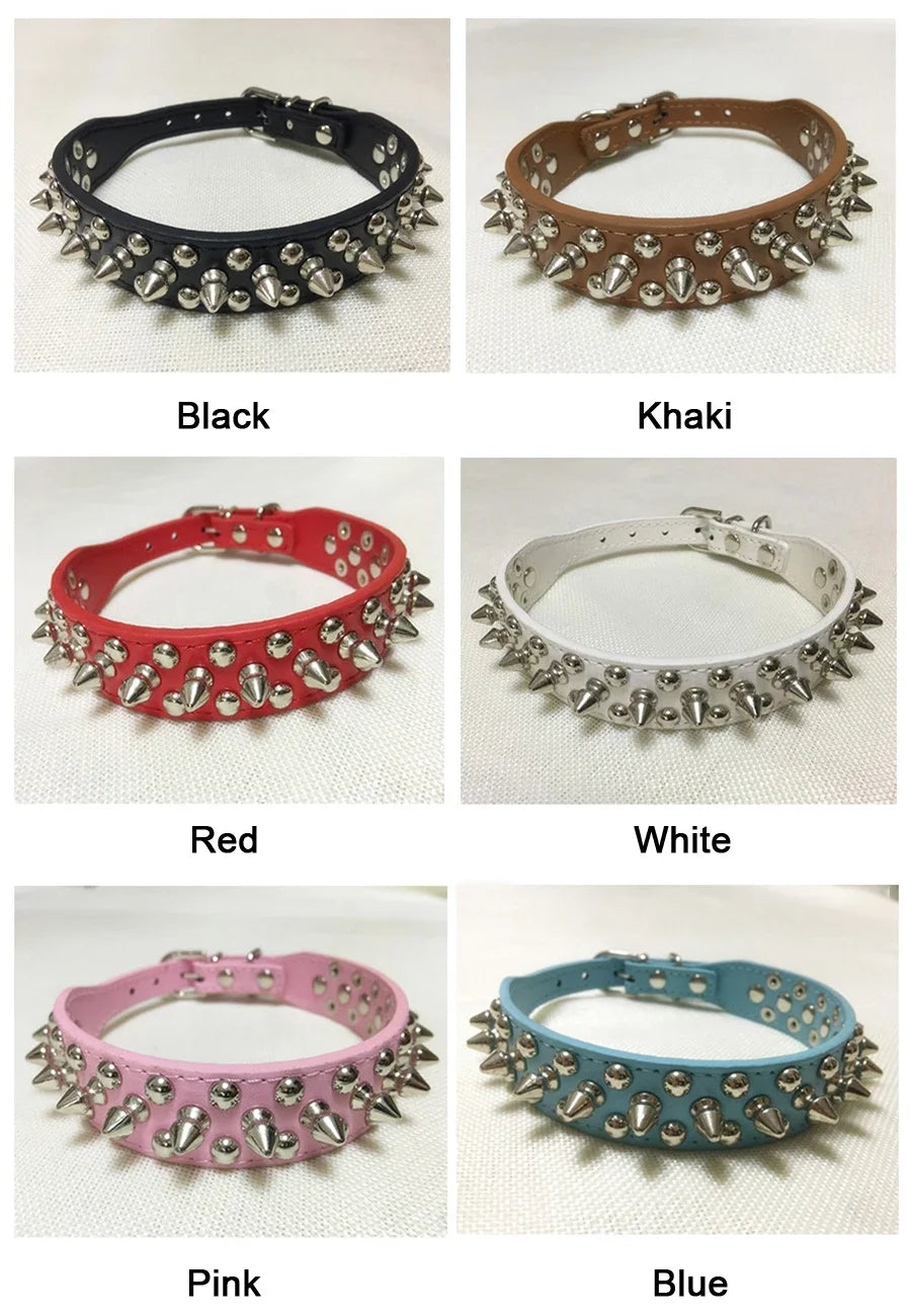 Adjustable Spiked Dog Collar 🐶 PU Leather Punk Studded Pet Collar for Small Dogs & Cats