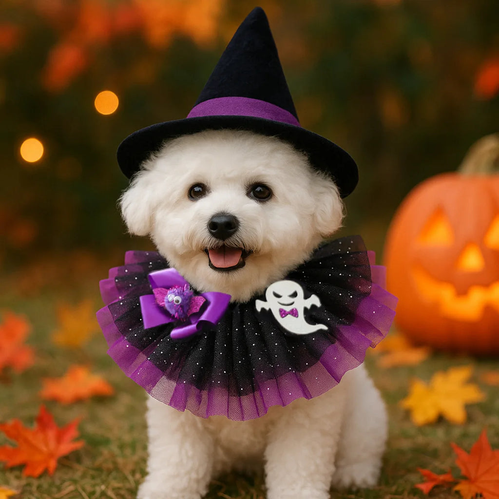 Halloween Pet Scarf – Pumpkin & Ghost Adjustable Collar