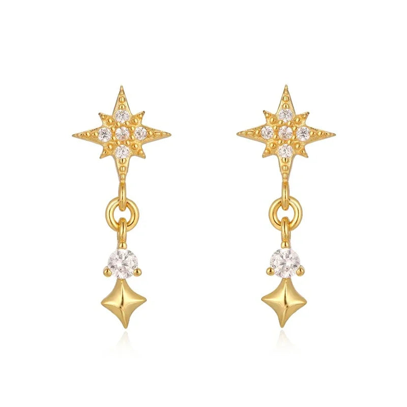 ✨💎 925 Silver Ear Needle Crystal Star Stud Earrings 💖 | Heart Chain Tassel Pendant Earrings for Women 👰 | Party & Wedding Jewelry Accessories 🌟