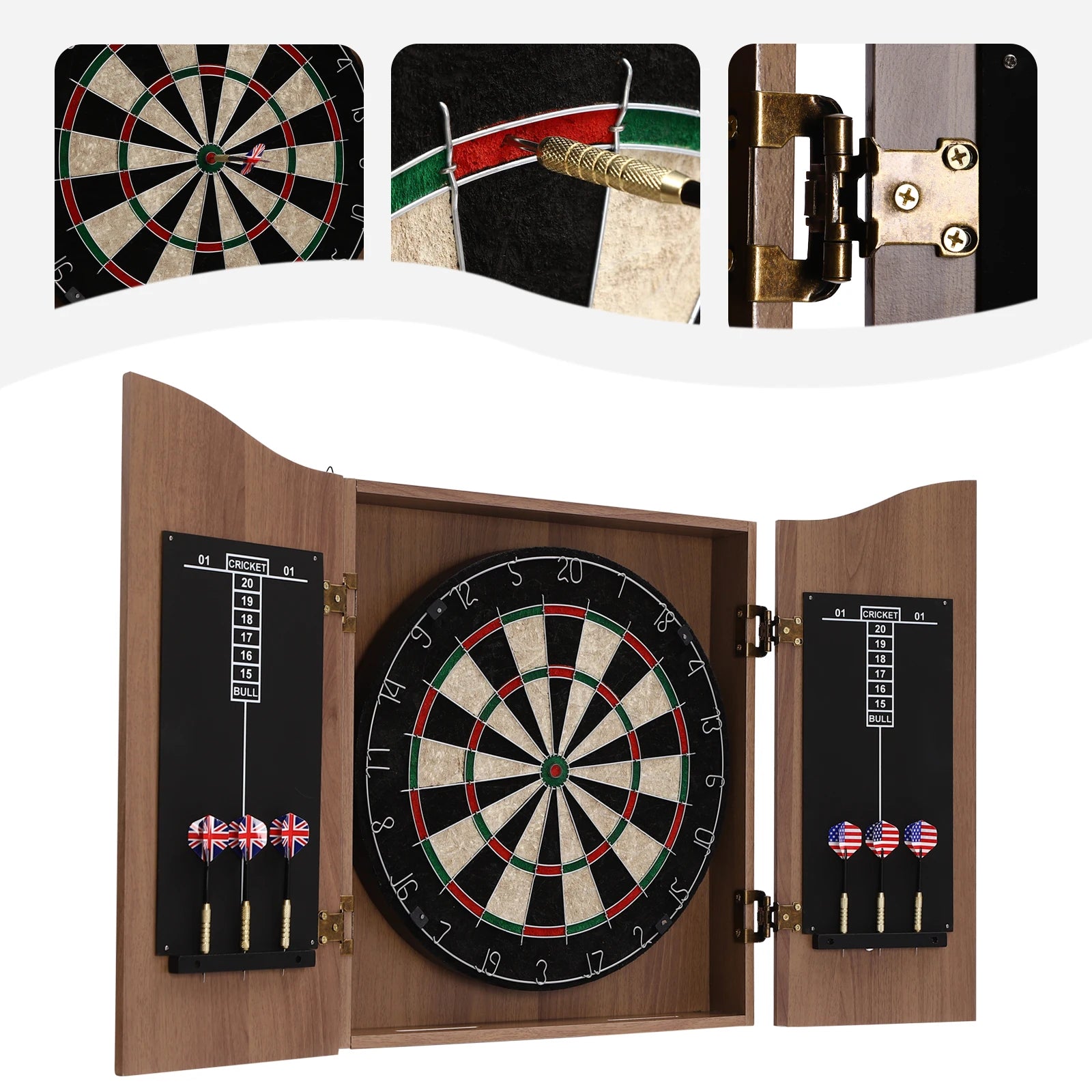 🎯 Wall‑Mounted MDF Dartboard Cabinet Set for Adults | Premium Sisal Dart Board with Scoreboards, Storage & Modern Brown Cabinet | Home, Bedroom, Bar Game Room Decor ⭐