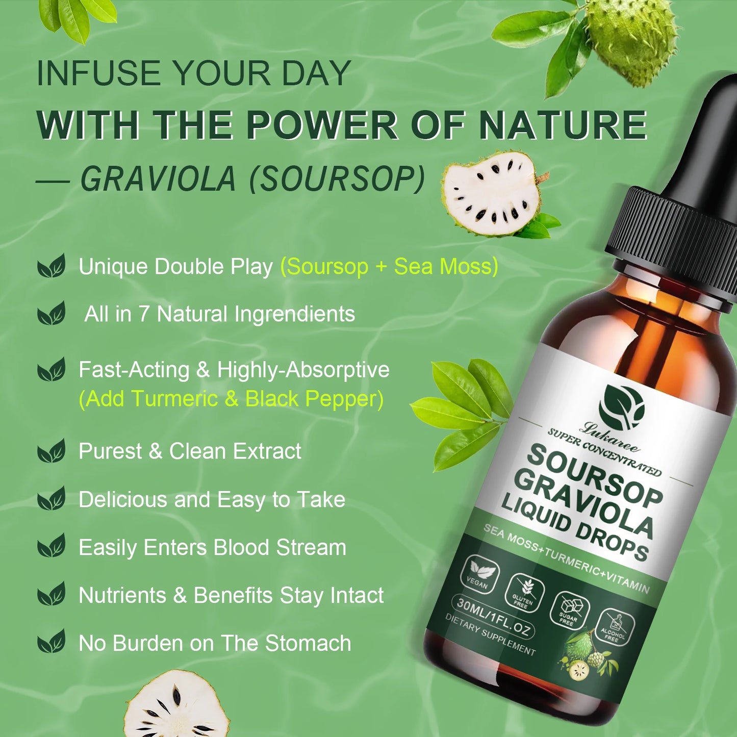 1 Fl. oz. Premium Soursop Extract Drops 🌱 | Immunity 💪 Digestion 🌸 Metabolism ⚡ Detox & Antioxidation ✨ | Gluten‑Free Superfood from South American Rainforest