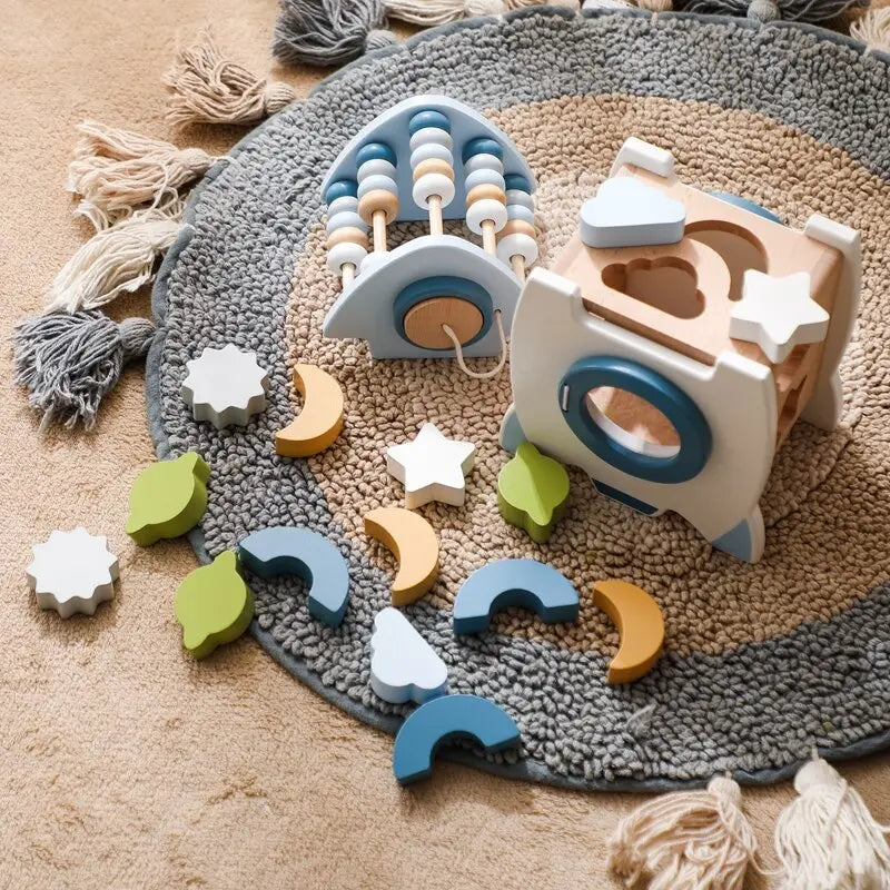 Montessori Educational Train or Rocket Toys Baby Busy Box Calculate Graphic Cognition Toys for Children Wooden Toys for Kids Baby Gift G8Central.com
