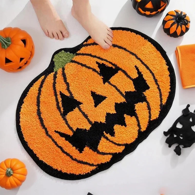 Halloween Pumpkin Plush Rug – Soft Cashmere-Style Spooky Mat