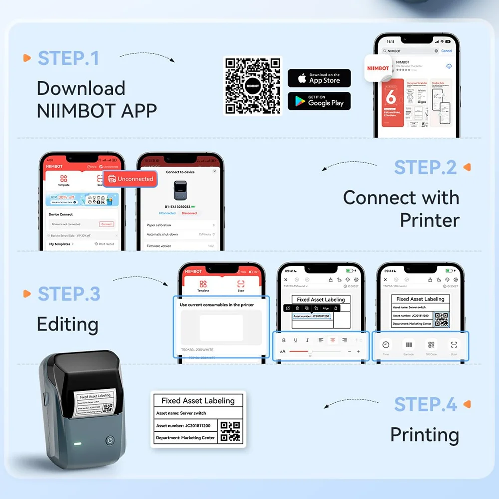🏷️📱 NIIMBOT B1 Portable Thermal Label Printer – 2 Inch Bluetooth Sticker Maker