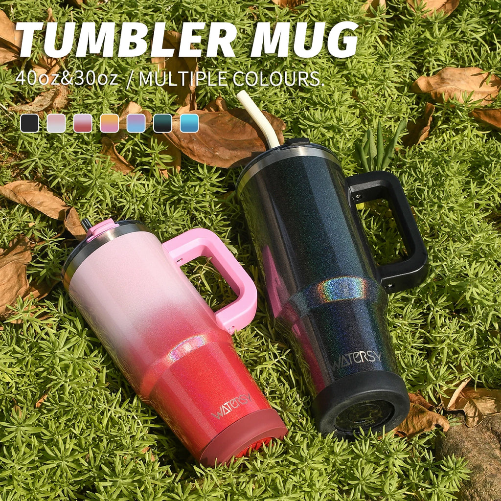 WATERSY 30oz / 40oz Insulated Tumbler – Stainless Steel Travel Mug with Handle & Straw 💧✨