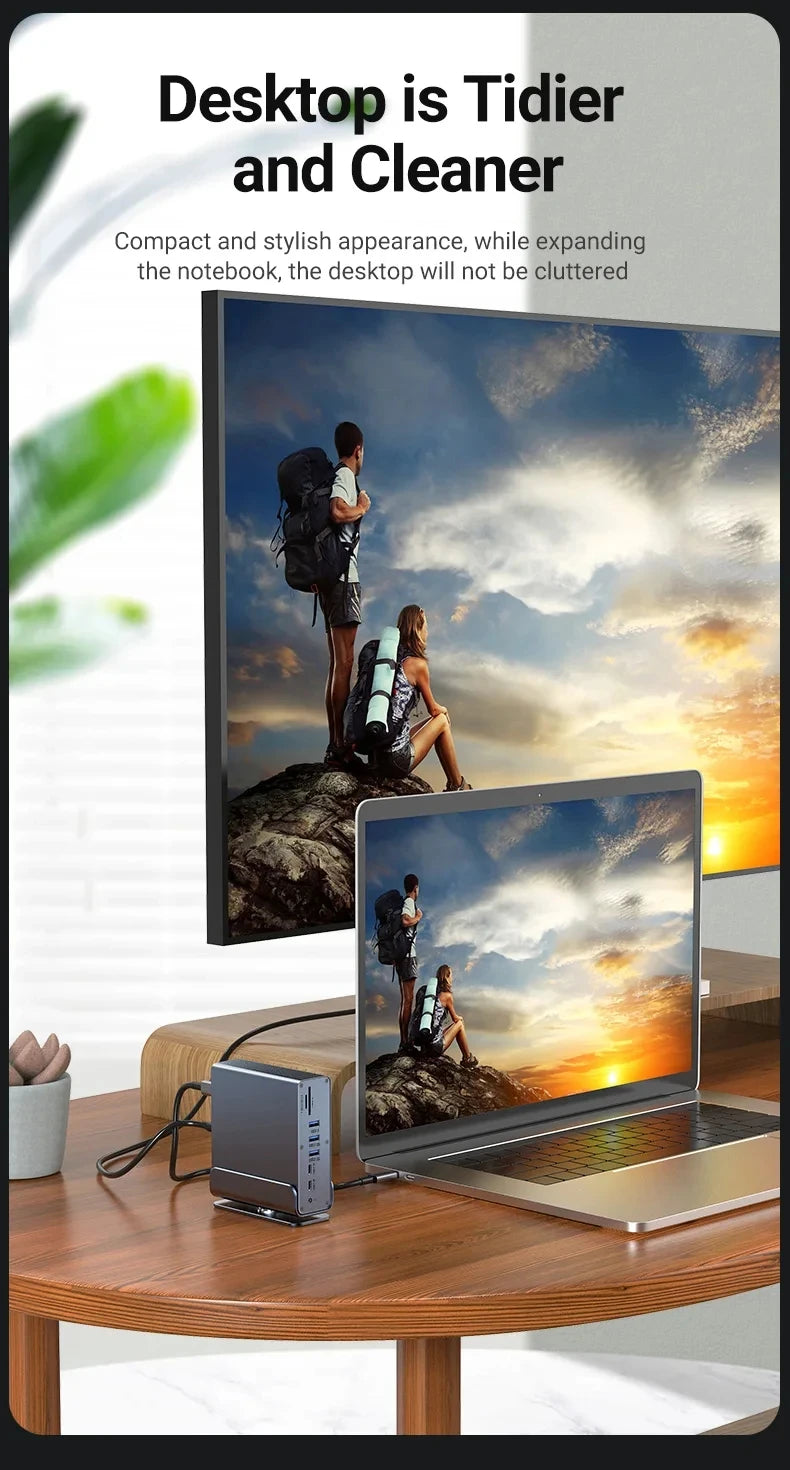 💻🔗 15-in-1 Type-C Docking Station – 4K@60Hz HDMI & DisplayPort Hub