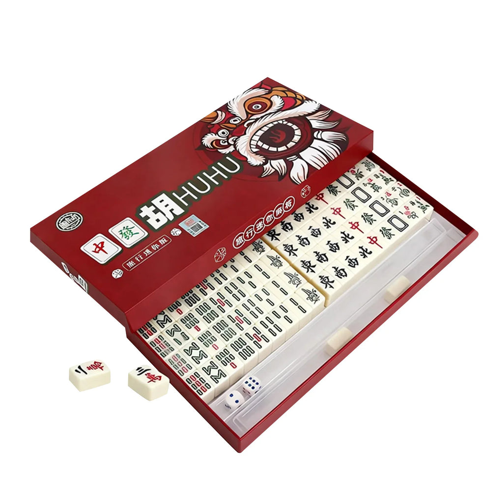 Mahjong Classic Traditional Chinese Set – Portable 144‑Tile Mahjong Game | Travel Table Game Set with Racks & Dice | Durable Acrylic Tiles | Chinese & American Mahjong for Home, Parties & Gifts