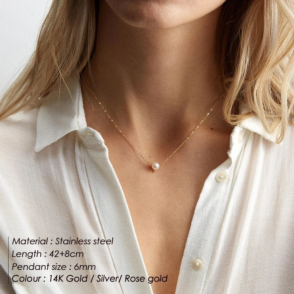 ✨💛 SUNIBI 2024 New Fashion Stainless Steel Pendant Necklace 🤍 | Gold Color Imitation Pearl Jewelry for Women 💎 | Wholesale Friendly