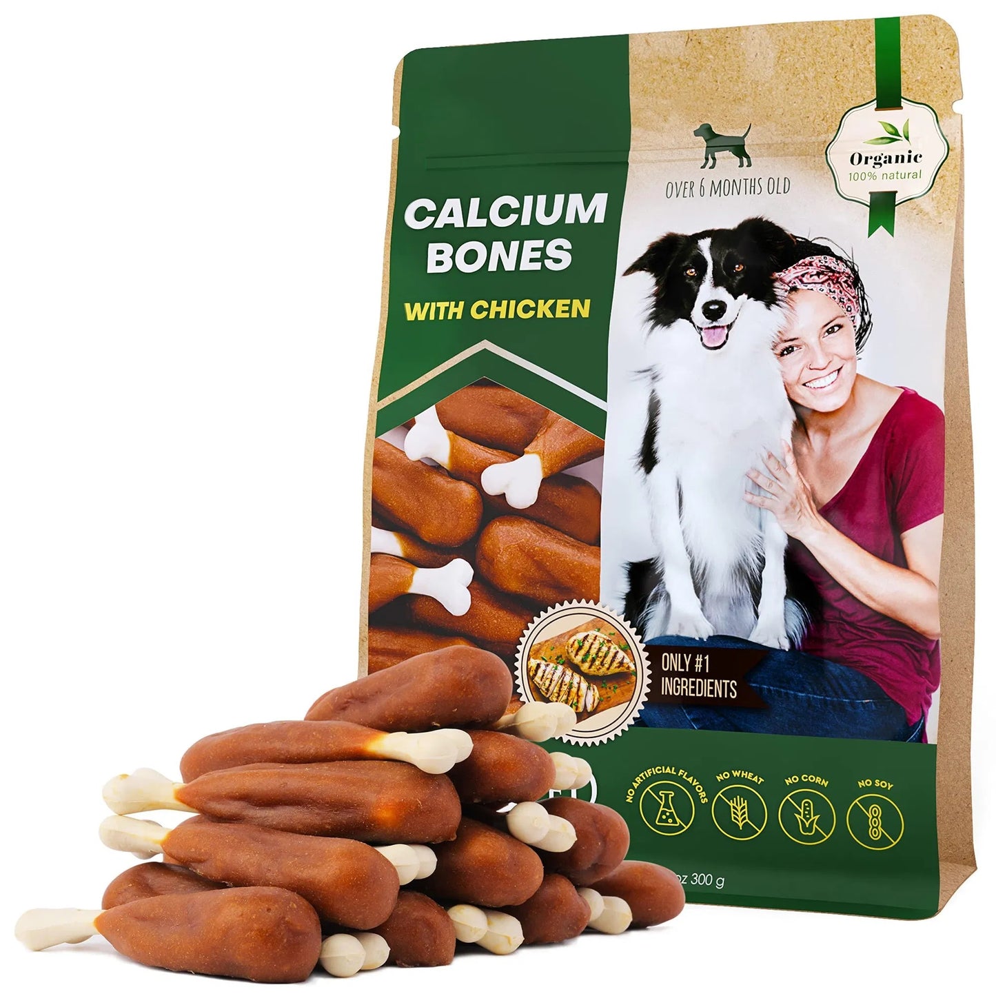 Dog Calcium Bones Wrapped in Chicken – Rawhide-Free Training Treats | Healthy Grain-Free Chews ✨