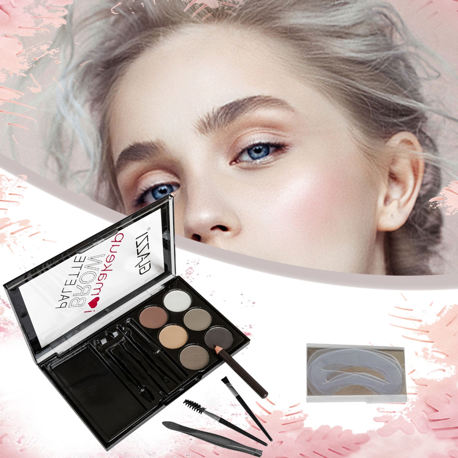 Natural Brown Eyebrow Powder Palette – Waterproof Brow Stamp Kit with Brush ✨