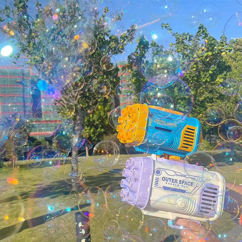 Bubble Gun Rocket 69 Holes Soap Bubbles Machine Gun Shape Automatic Blower With Light Toys For Kids Pomperos G8Central.com