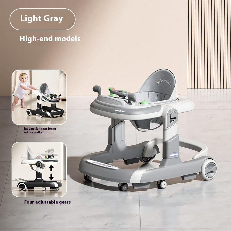 Lightweight Foldable Baby Walker with Push Handle | Multifunctional Anti-Rollover Infant Walking Aid with Music Toy Tray & Height Adjustment