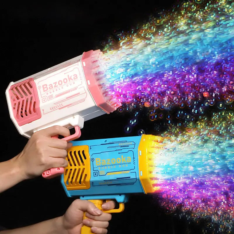 Bubble Gun Rocket 69 Holes Soap Bubbles Machine Gun Shape Automatic Blower With Light Toys For Kids Pomperos G8Central.com