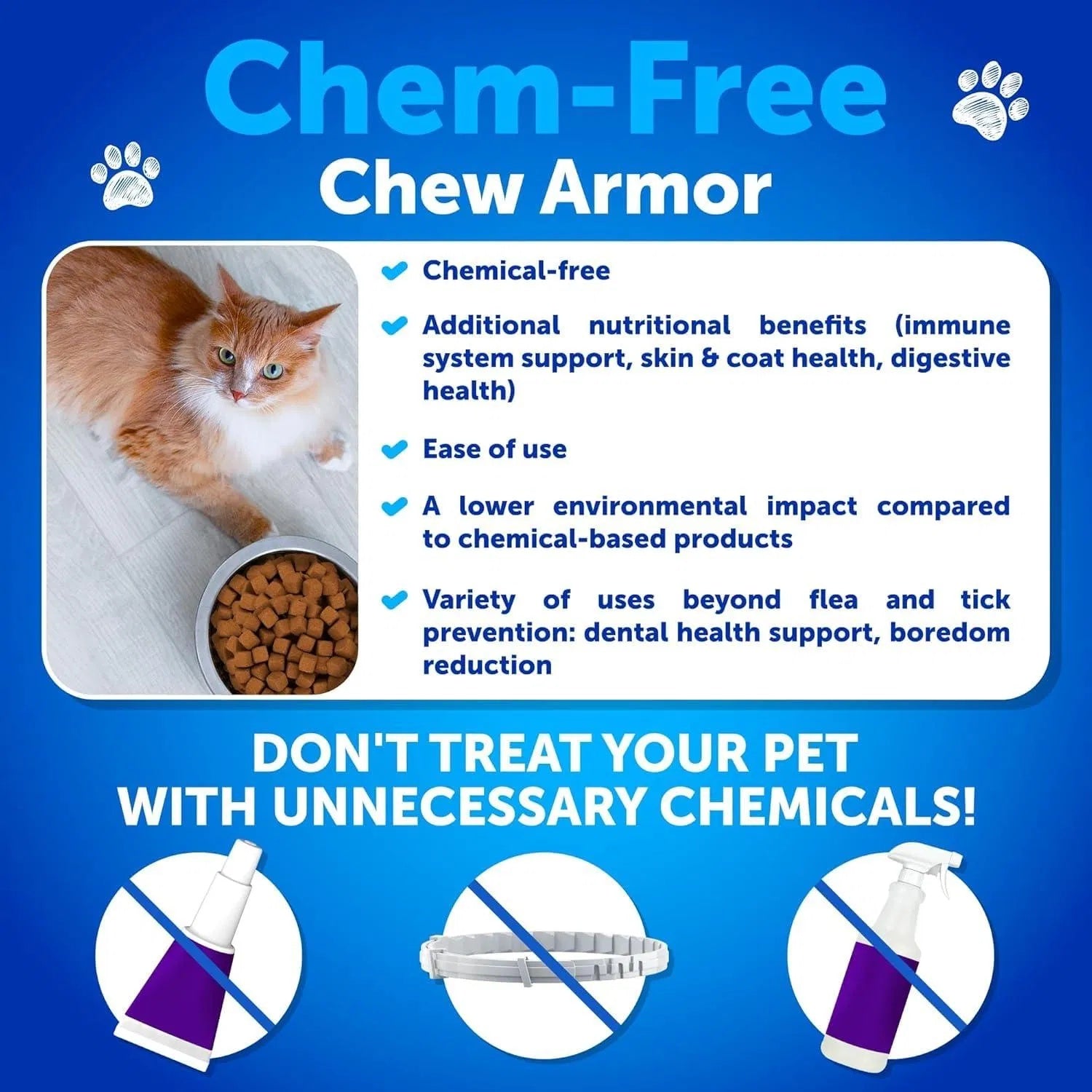 Natural Flea & Tick Chews for Cats – Daily Protection + Skin, Coat & Dental Support | 135 Soft Chews ✨