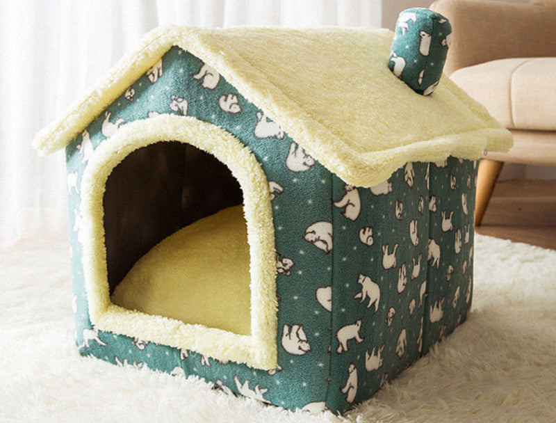 Foldable Pet Dog & Cat Bed – Warm Winter Kennel with Self-Warming, Plush Cave Nest, Multiple Sizes & Colors
