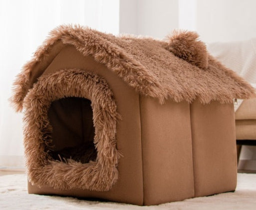 Foldable Pet Dog & Cat Bed – Warm Winter Kennel with Self-Warming, Plush Cave Nest, Multiple Sizes & Colors