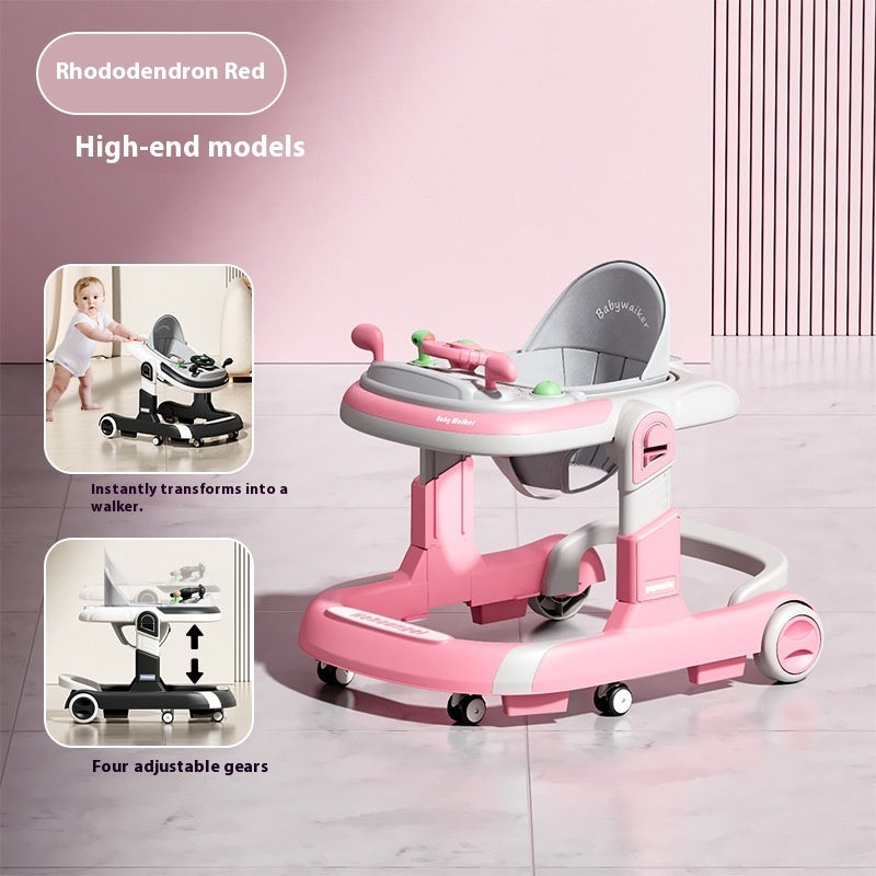 Lightweight Foldable Baby Walker with Push Handle | Multifunctional Anti-Rollover Infant Walking Aid with Music Toy Tray & Height Adjustment