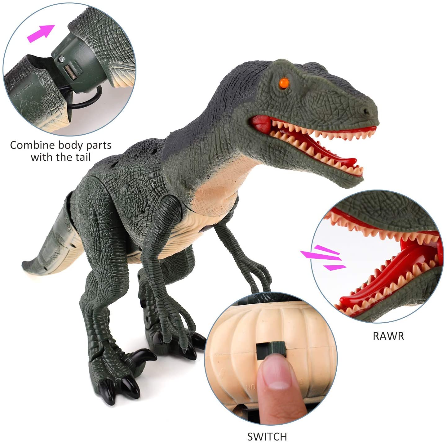 Remote Control R C Walking Dinosaur Toy With Shaking Head, Light Up Eyes & Sounds ,Velociraptor, Gift For Kids Amazon Platform Banned