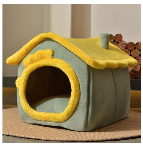 Foldable Pet Dog & Cat Bed – Warm Winter Kennel with Self-Warming, Plush Cave Nest, Multiple Sizes & Colors