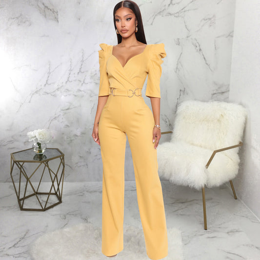 Sexy V-Shaped Wide Leg Jumpsuit