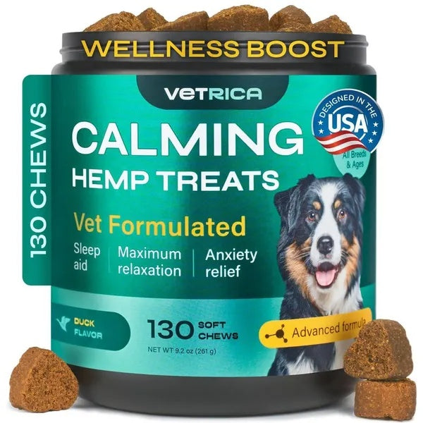 🌿🐶 Hemp Calming Chews for Dogs – Anxiety, Stress & Separation Relief | Duck Flavor 🍗✨