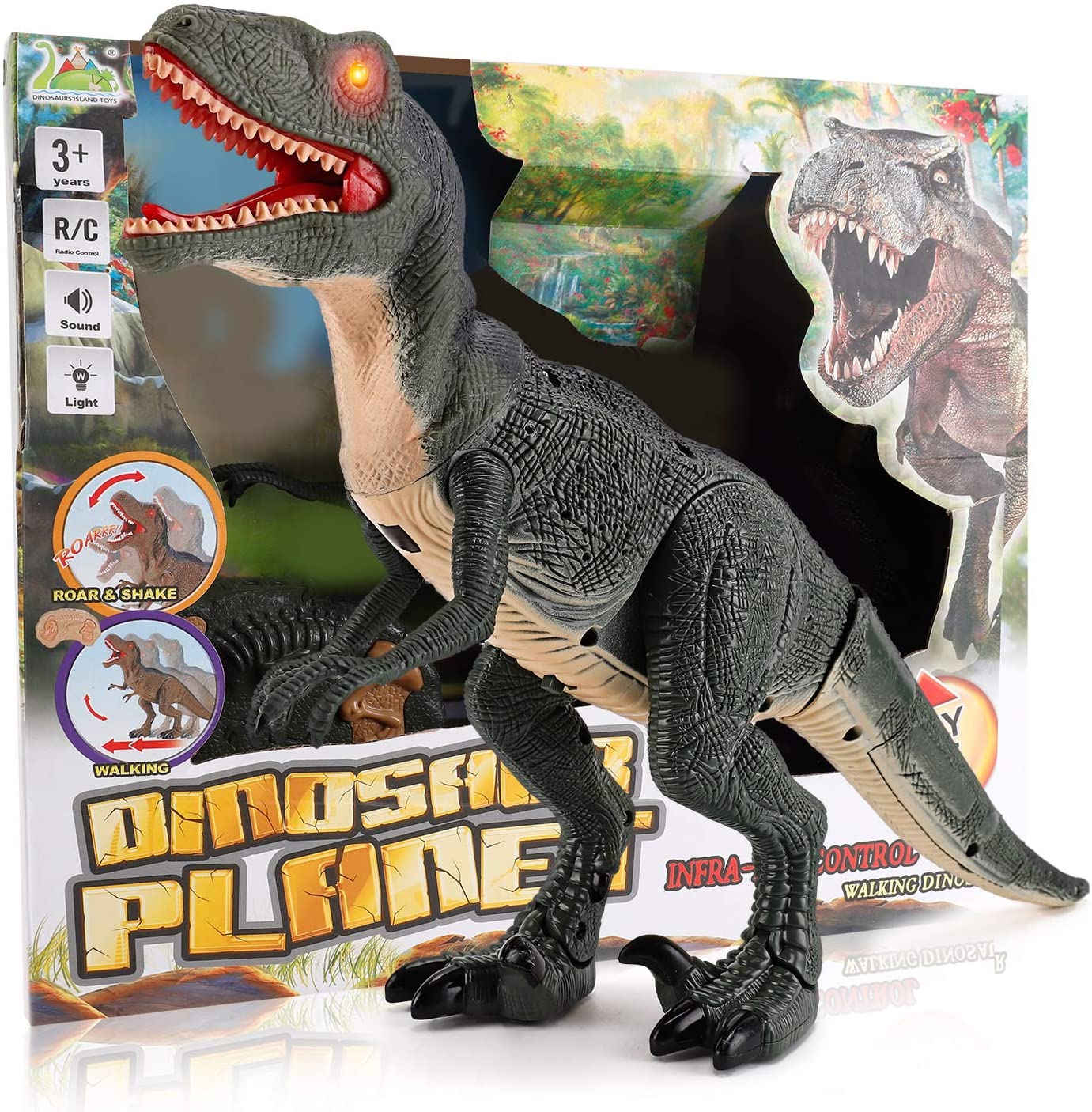 Remote Control R C Walking Dinosaur Toy With Shaking Head, Light Up Eyes & Sounds ,Velociraptor, Gift For Kids Amazon Platform Banned