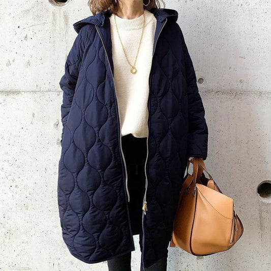 Quilted Diamond Pattern Hooded Jacket