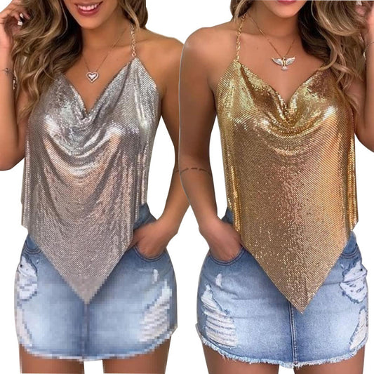 European & American Sequins Backless Sleeveless Camisole