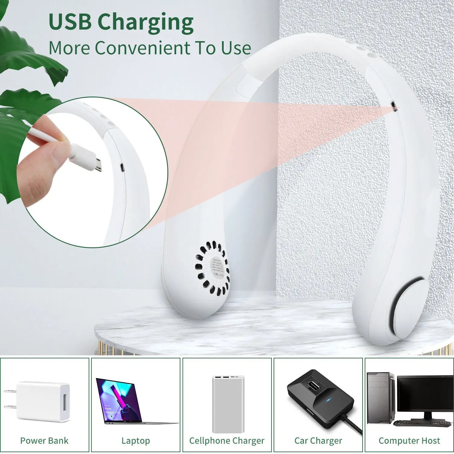 Hanging Neck Fan Portable Cooling Fan USB Leafless 360 Degree Neckband Fan 78 Surround Air Outlets 4000Mah Rechargeable g8central.com