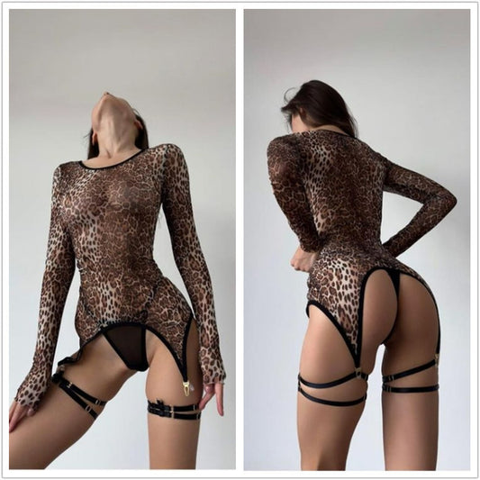 Sultry Leopard Print See-Through Set