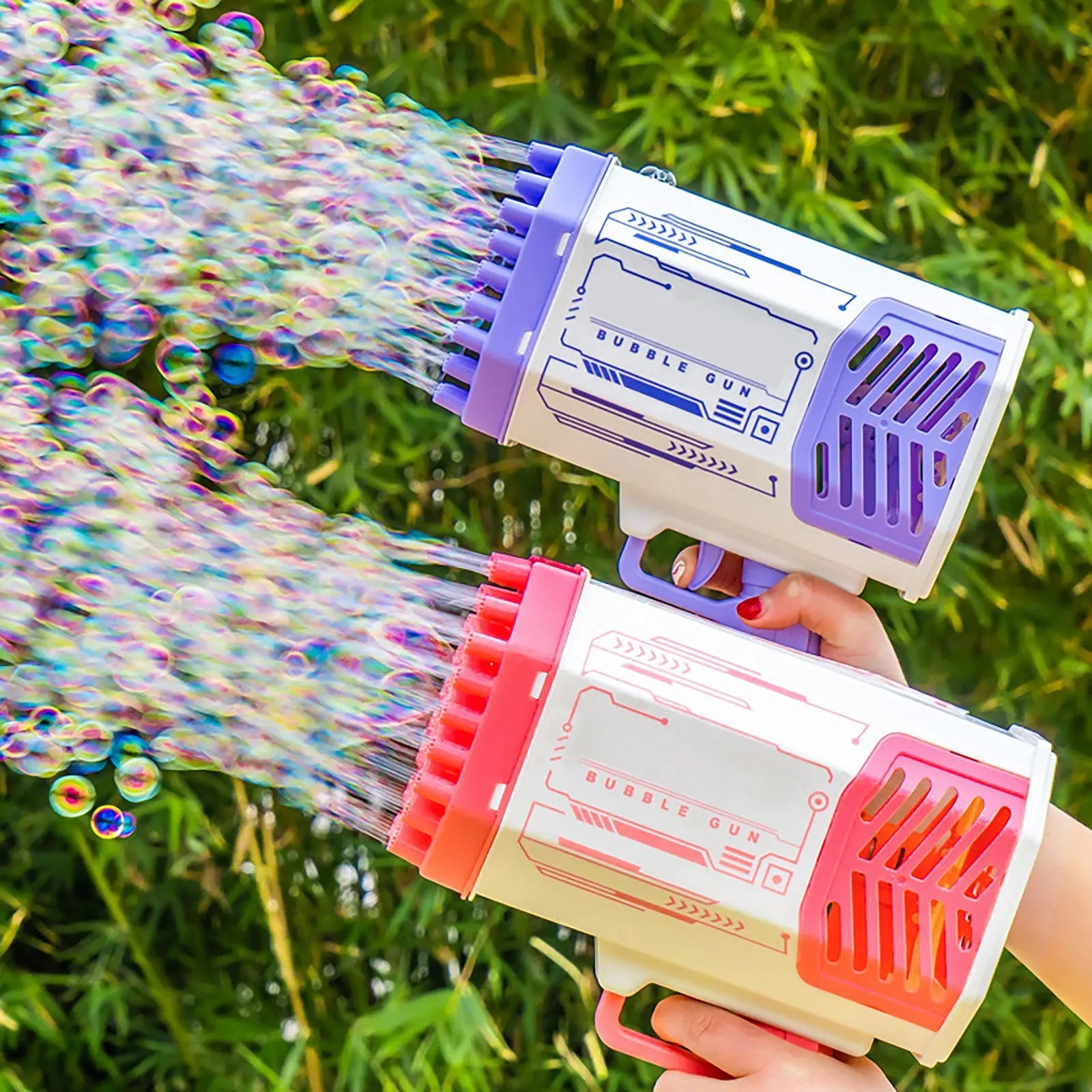 Bubble Gun Rocket 69 Holes Soap Bubbles Machine Gun Shape Automatic Blower With Light Toys For Kids Pomperos G8Central.com