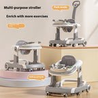 Lightweight Foldable Baby Walker with Push Handle | Multifunctional Anti-Rollover Infant Walking Aid with Music Toy Tray & Height Adjustment